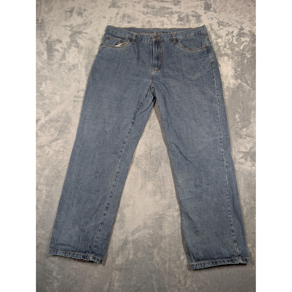 Adventuridge Jeans Mens 38x32 Blue Relaxed Straight Flannel Lined Denim Pants